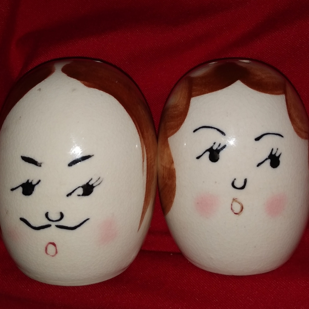 Vintage Mr. & Mrs. Egghead Salt N Pepper Shaker Set Made In Japan